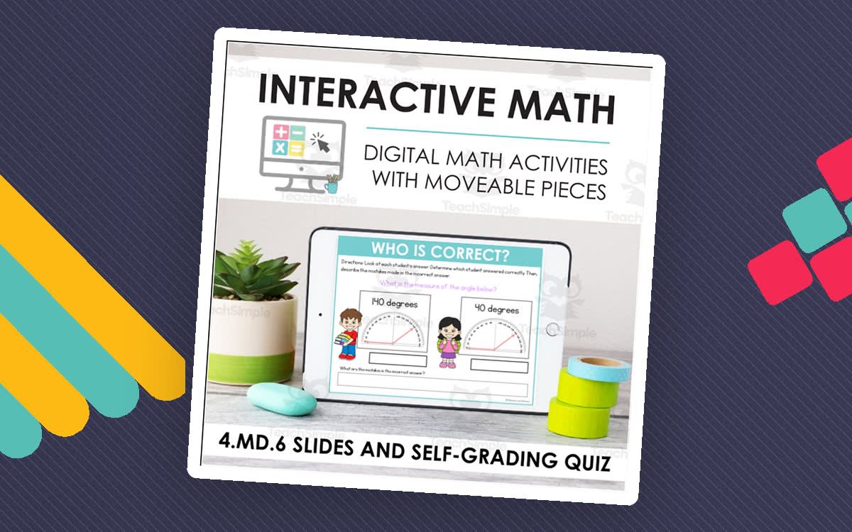 An educational teaching resource from Markers and Minions entitled Digital Math for 4.MD.6 - Understand and Measure Angles (Slides + Self-Grading Quiz) downloadable at Teach Simple.