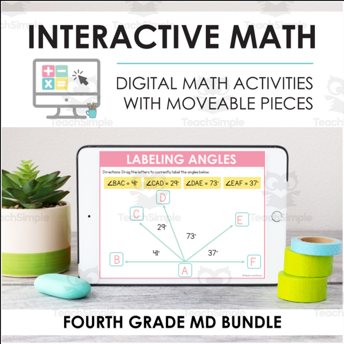 An educational teaching resource from Markers and Minions entitled Digital Math for 4th Grade MD Standards - (BUNDLE of Slides + Self-Grading Quiz) downloadable at Teach Simple.