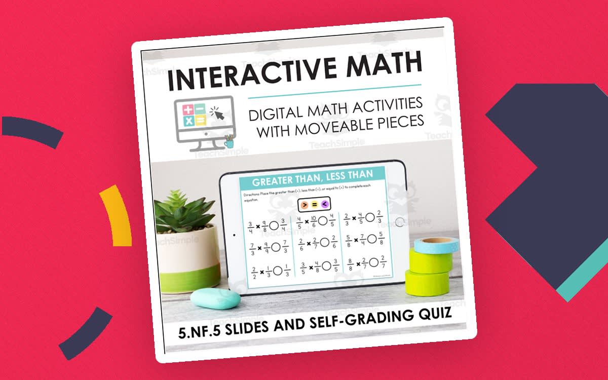 An educational teaching resource from Markers and Minions entitled Digital Math for 5.NF.5 - Apply Understandings of Multiplication and Division (Slides + Self-Grading Quiz) downloadable at Teach Simple.