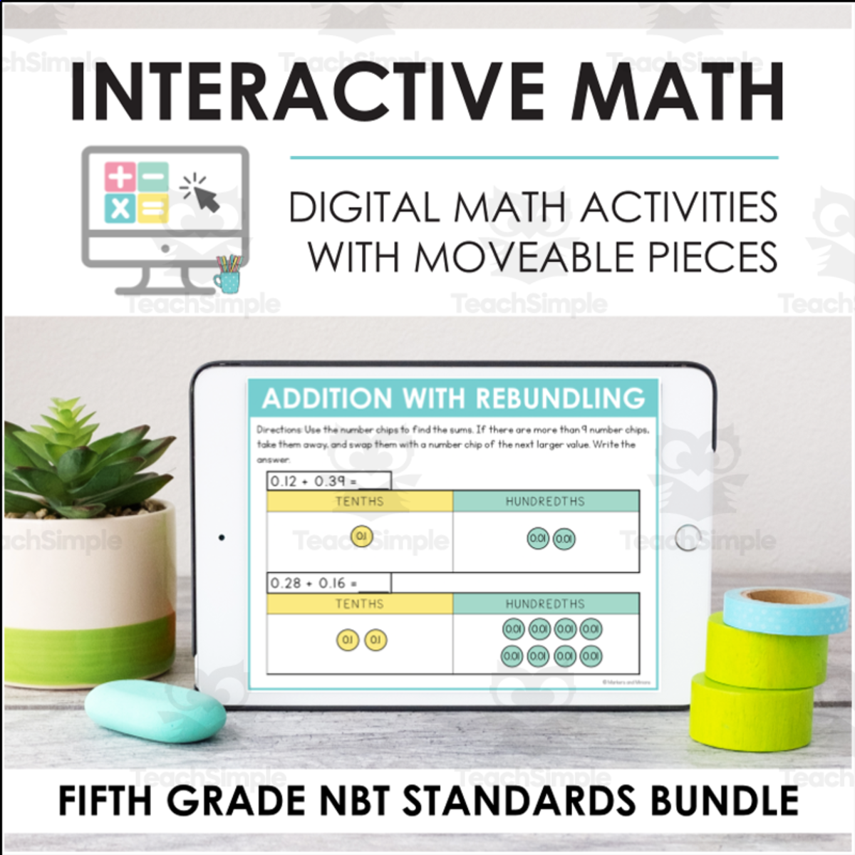 An educational teaching resource from Markers and Minions entitled Digital Math for 5th Grade NBT Standards - (BUNDLE of Slides + Self-Grading Quiz) downloadable at Teach Simple.