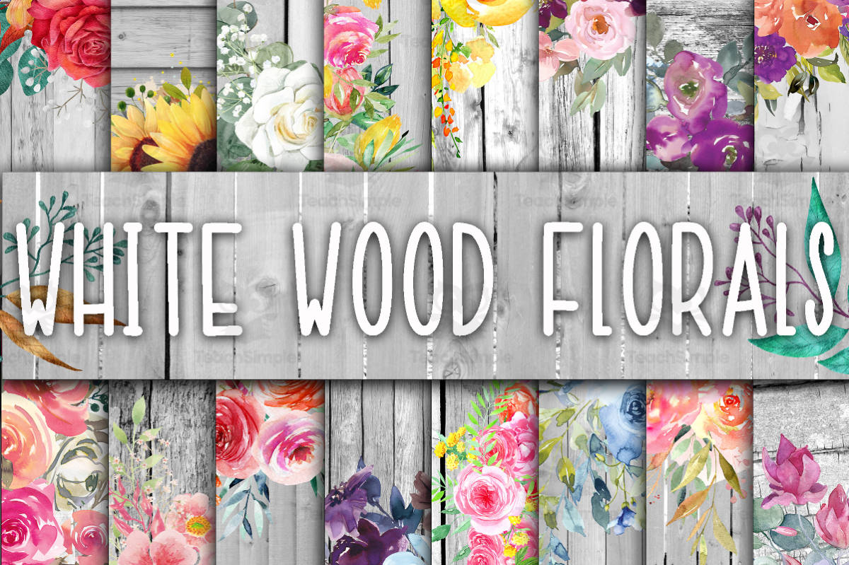 An educational teaching resource from OldMarket entitled Digital Paper: Florals White Wood Fence downloadable at Teach Simple.