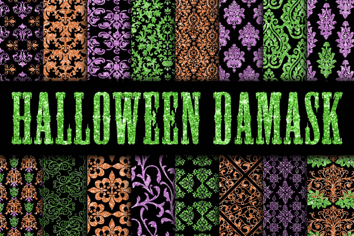 An educational teaching resource from OldMarket entitled Digital Paper: Halloween Glitter Damask downloadable at Teach Simple.