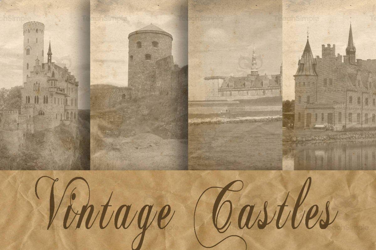 An educational teaching resource from OldMarket entitled Digital Paper: Vintage Castles downloadable at Teach Simple.