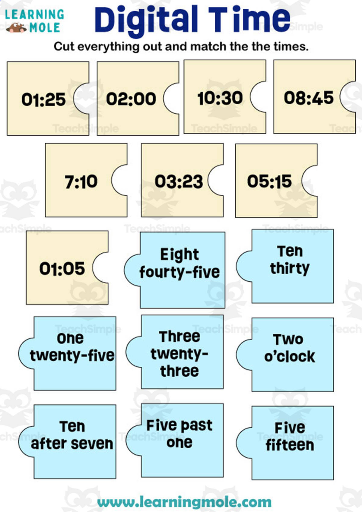 An educational teaching resource from Educational Voice entitled Digital Time Activity downloadable at Teach Simple.
