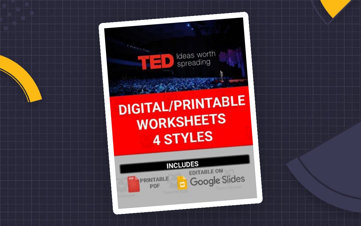 An educational teaching resource from Roombop entitled Digital/Printable TED Talk Worksheets (Editable in Google Slides) downloadable at Teach Simple.