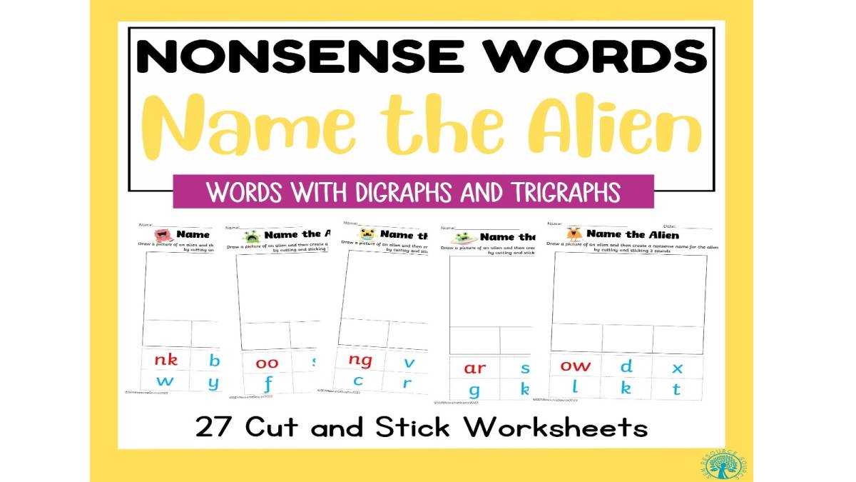 An educational teaching resource from SEN Resource Source entitled Digraph and Trigraph Nonsense Words Name the Alien downloadable at Teach Simple.