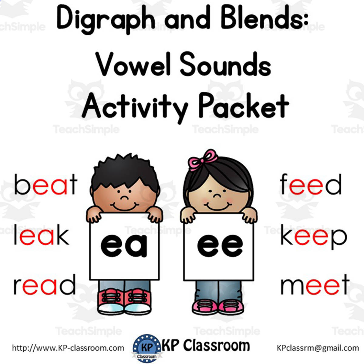 An educational teaching resource from KP Classroom entitled EA & EE Vowel Teams – Phonics Activity Packet downloadable at Teach Simple.