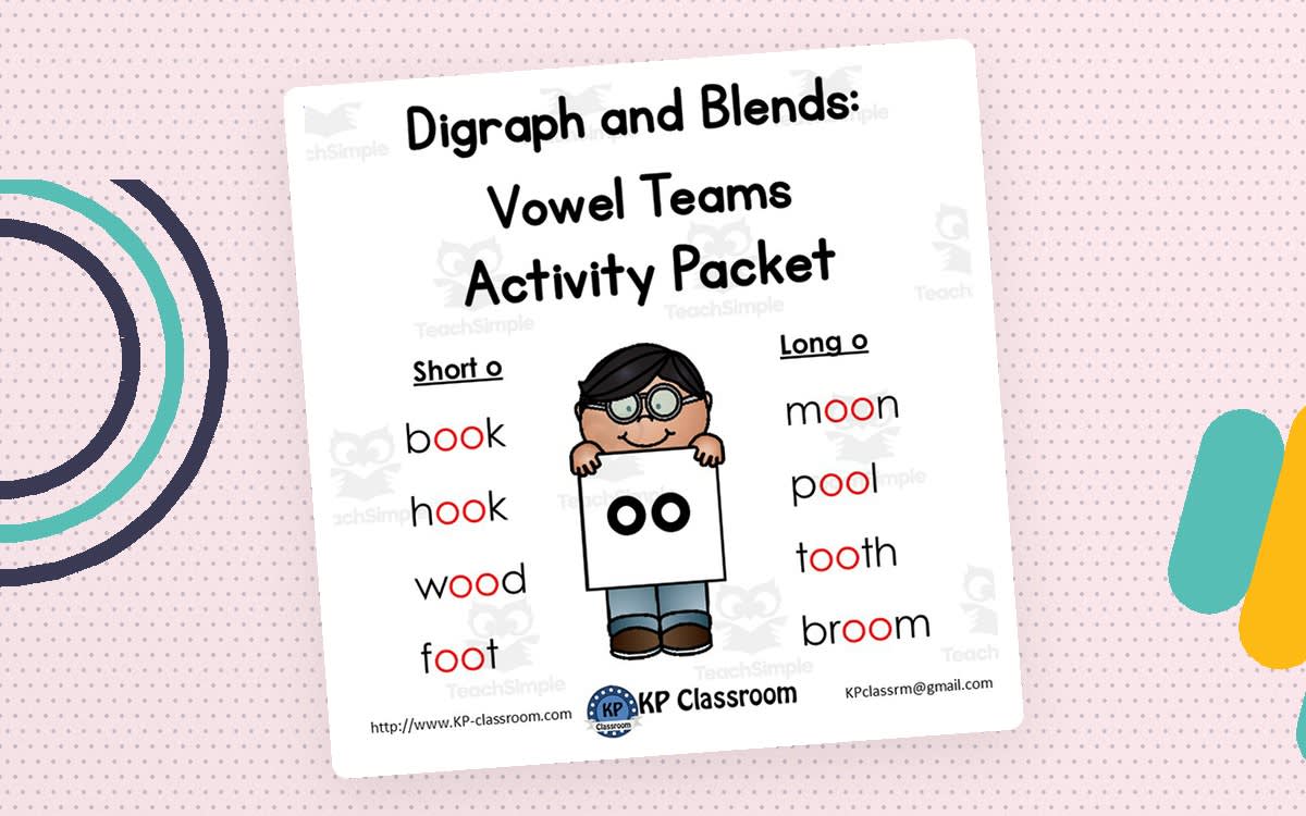 An educational teaching resource from KP Classroom entitled Digraph Long and Short OO Vowel Teams Activity Packet and Worksheets downloadable at Teach Simple.