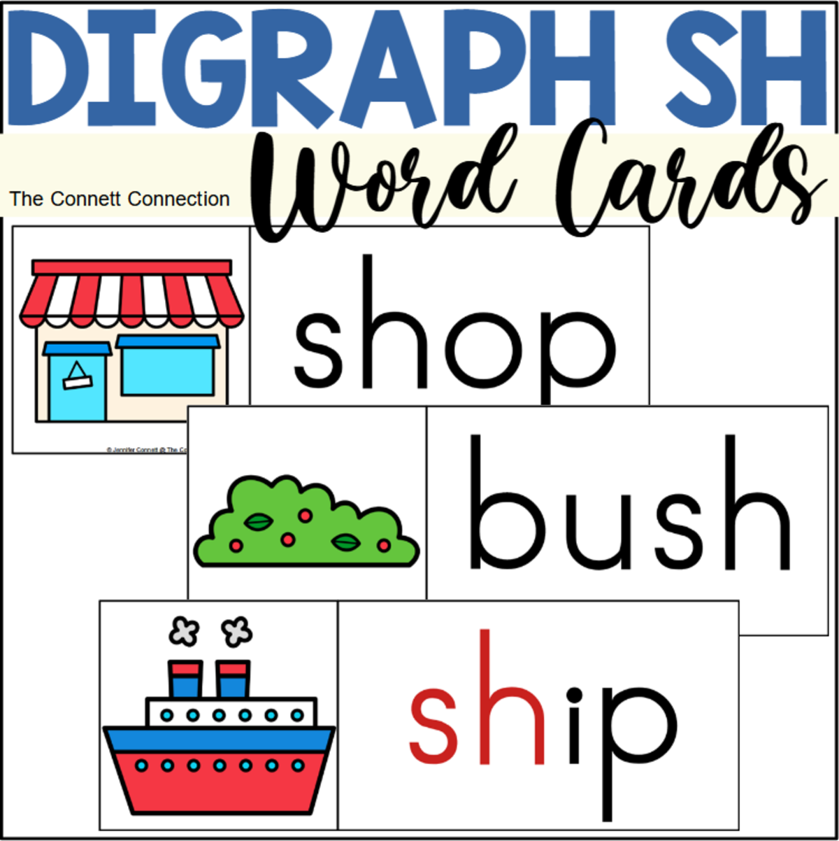 An educational teaching resource from The Connett Connection entitled Digraph SH Word Wall Cards downloadable at Teach Simple.