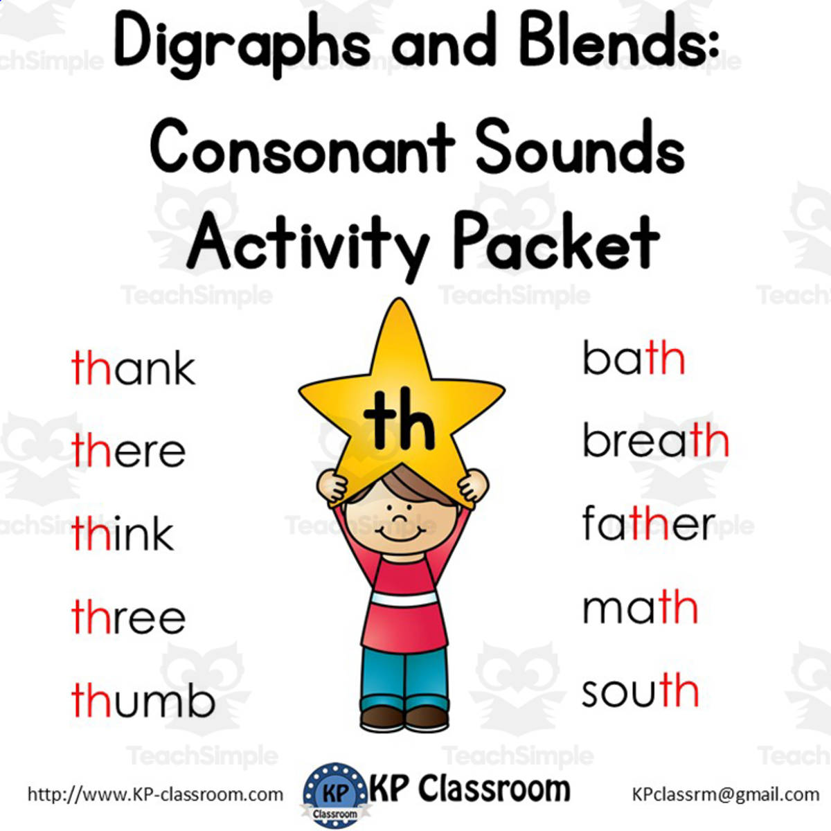 An educational teaching resource from KP Classroom entitled Digraph TH Consonant Sound Activity Packet and Worksheets downloadable at Teach Simple.