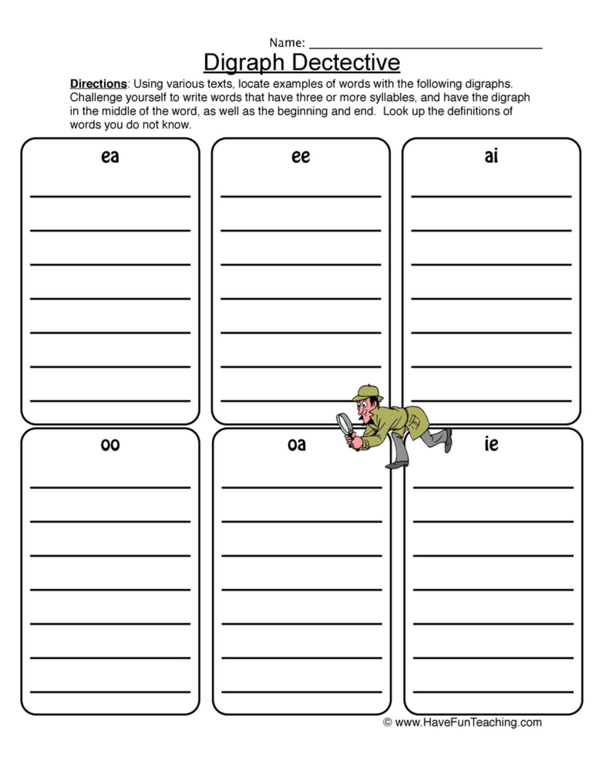 An educational teaching resource from Have Fun Teaching entitled Digraph Vowel List Worksheet downloadable at Teach Simple.