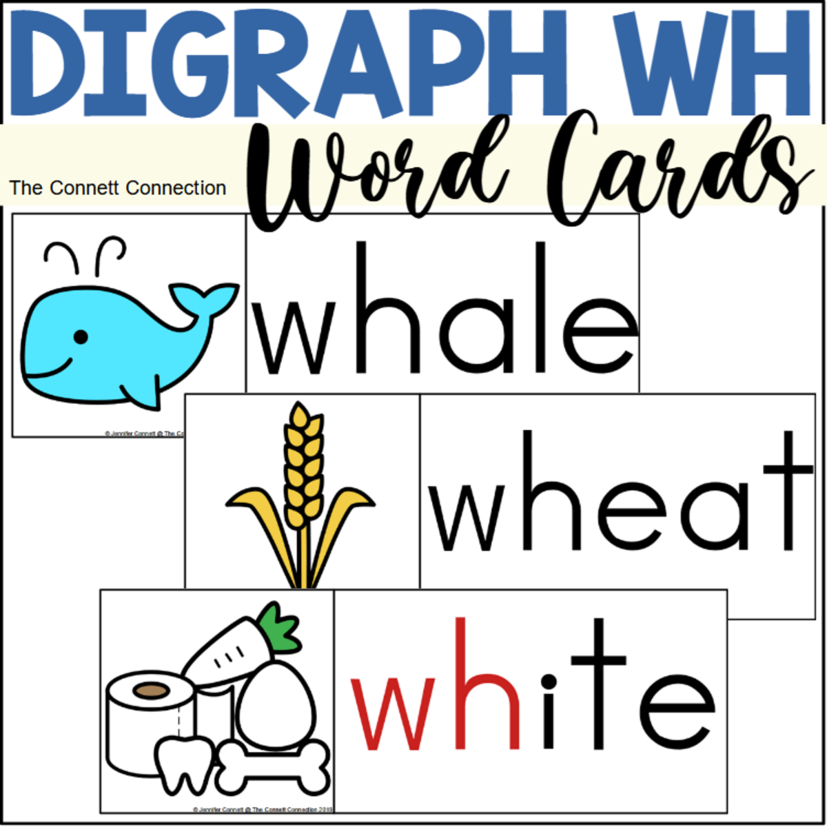 An educational teaching resource from The Connett Connection entitled Digraph WH Word Wall Cards downloadable at Teach Simple.