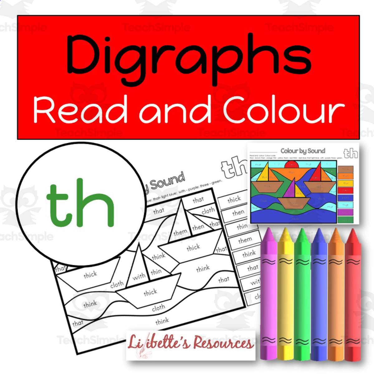 An educational teaching resource from Lilibette's Resources entitled Digraphs TH: Read and Colour downloadable at Teach Simple.