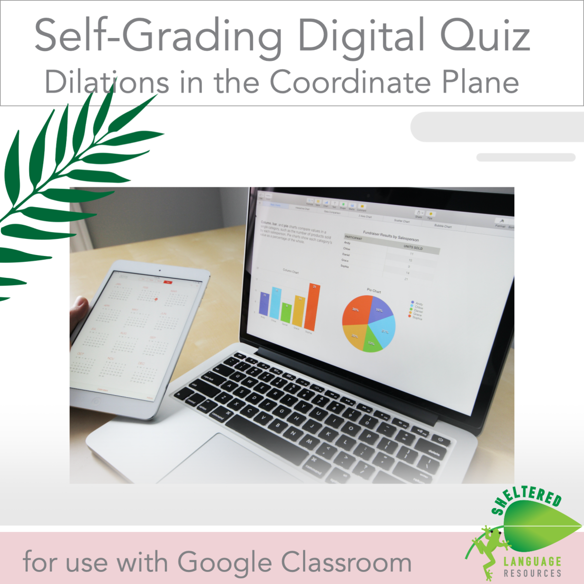 An educational teaching resource from Sheltered Language Resources entitled Dilations Digital Quiz downloadable at Teach Simple.