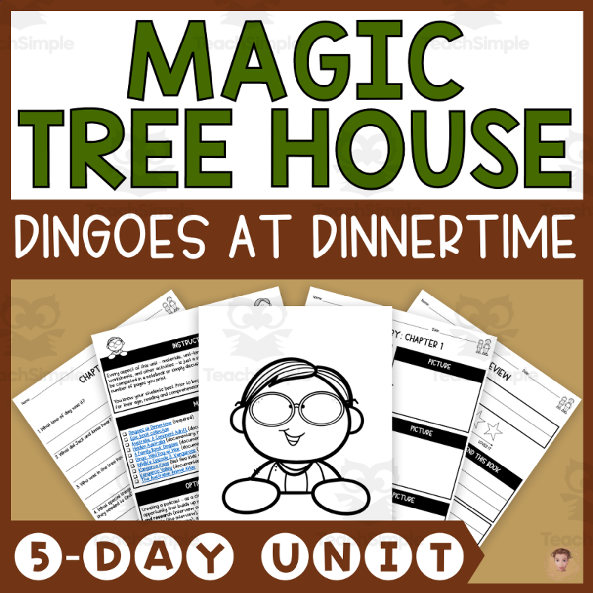 An educational teaching resource from Heather Huhman entitled Dingoes at Dinnertime (Magic Tree House #20 Lesson Plan, Videos, Activities) downloadable at Teach Simple.