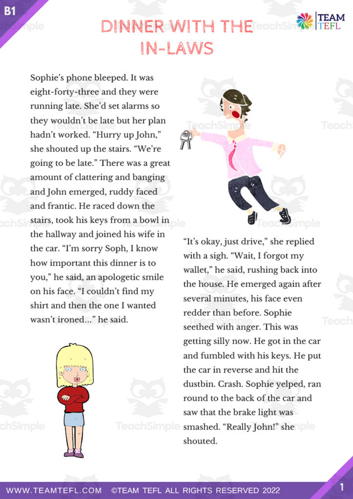 An educational teaching resource from TEAM TEFL entitled Dinner With the In-Laws Short Story Intermediate Lesson Plan downloadable at Teach Simple.