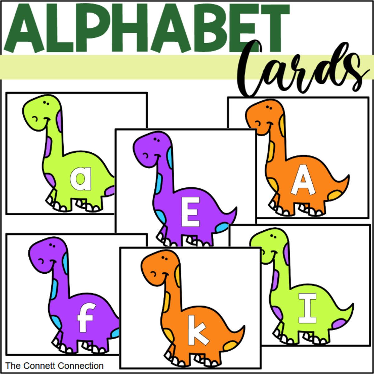 An educational teaching resource from The Connett Connection entitled Dinosaur Alphabet Cards downloadable at Teach Simple.