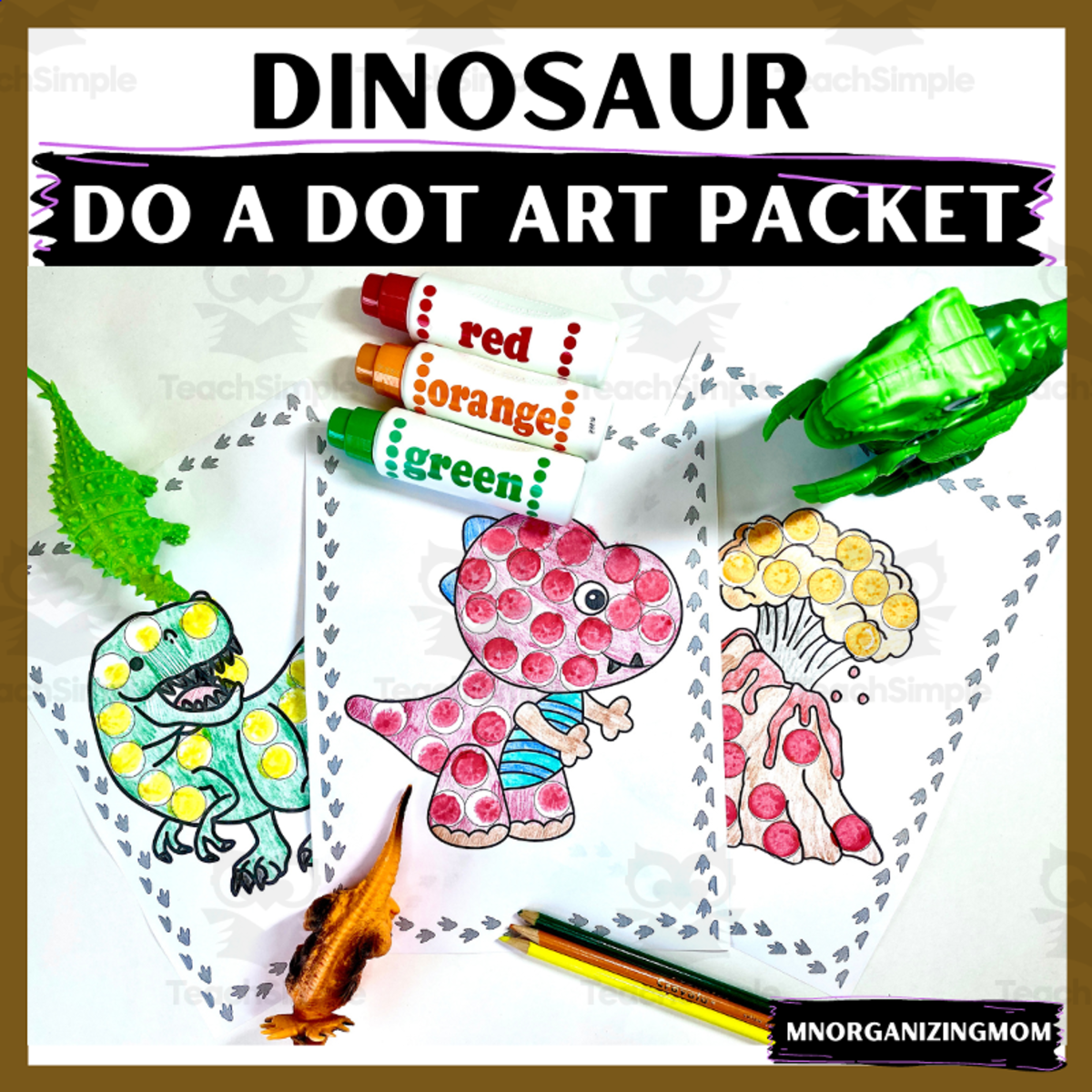 An educational teaching resource from mnorganizingmom entitled Dinosaur Do A Dot Art Packet downloadable at Teach Simple.