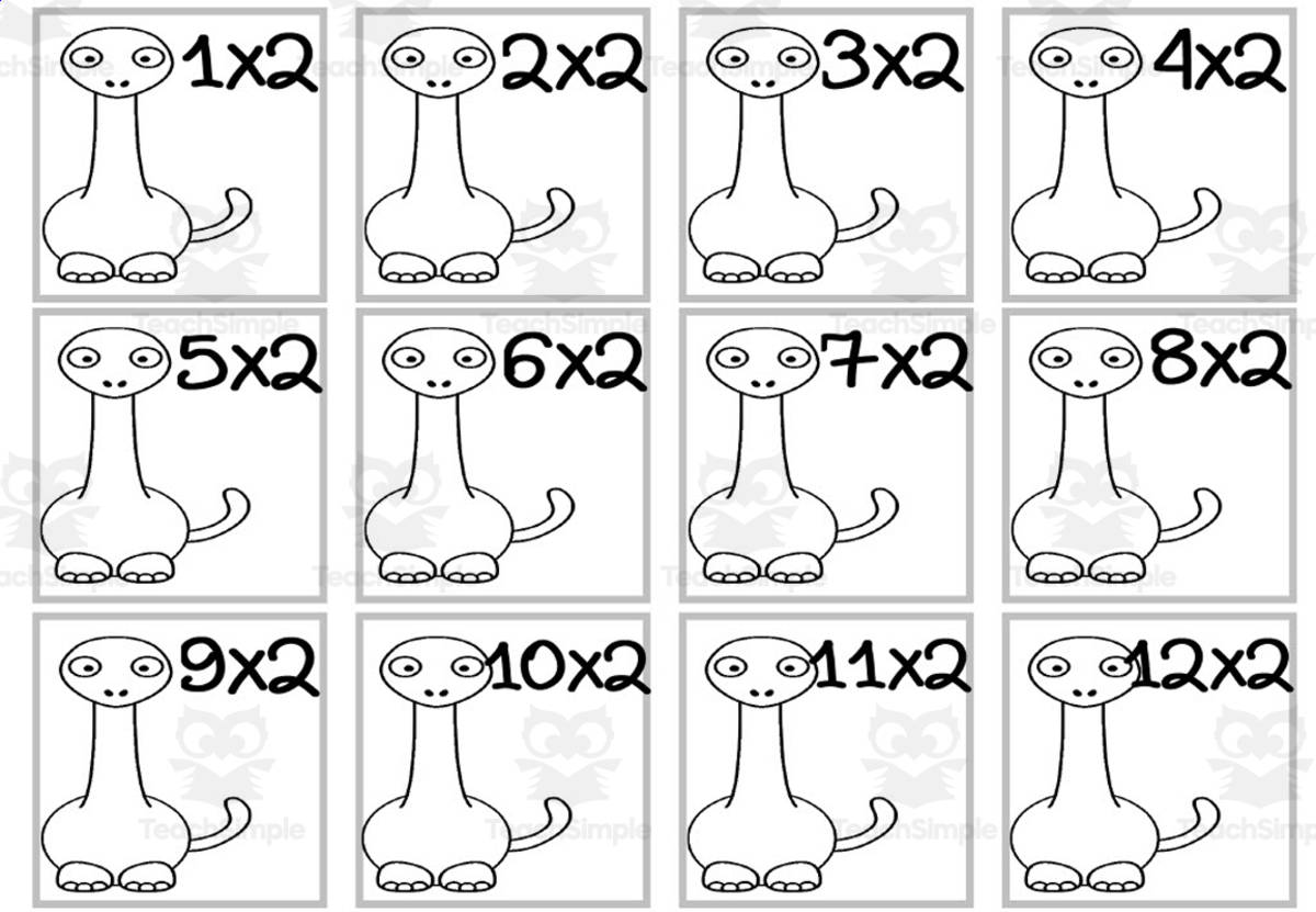 An educational teaching resource from WORDS ASIDE entitled Dinosaur Multiplication Custom Craft Cards x2 downloadable at Teach Simple.