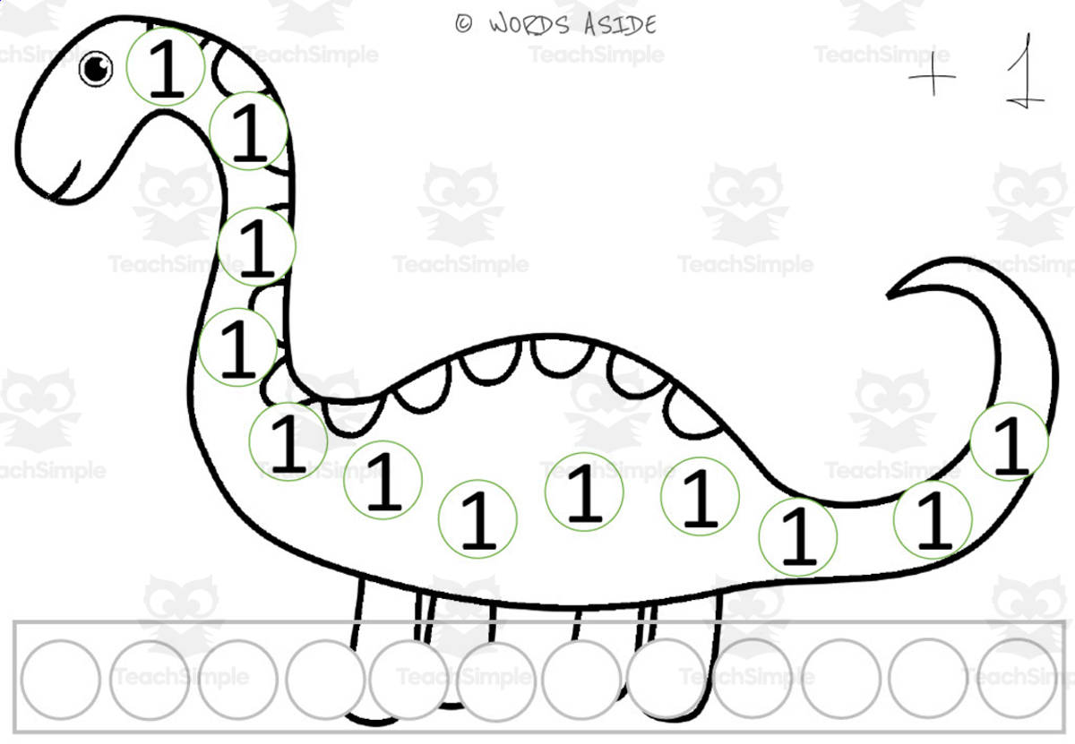 An educational teaching resource from WORDS ASIDE entitled Dinosaur Repeated Addition Mats Set 11 downloadable at Teach Simple.
