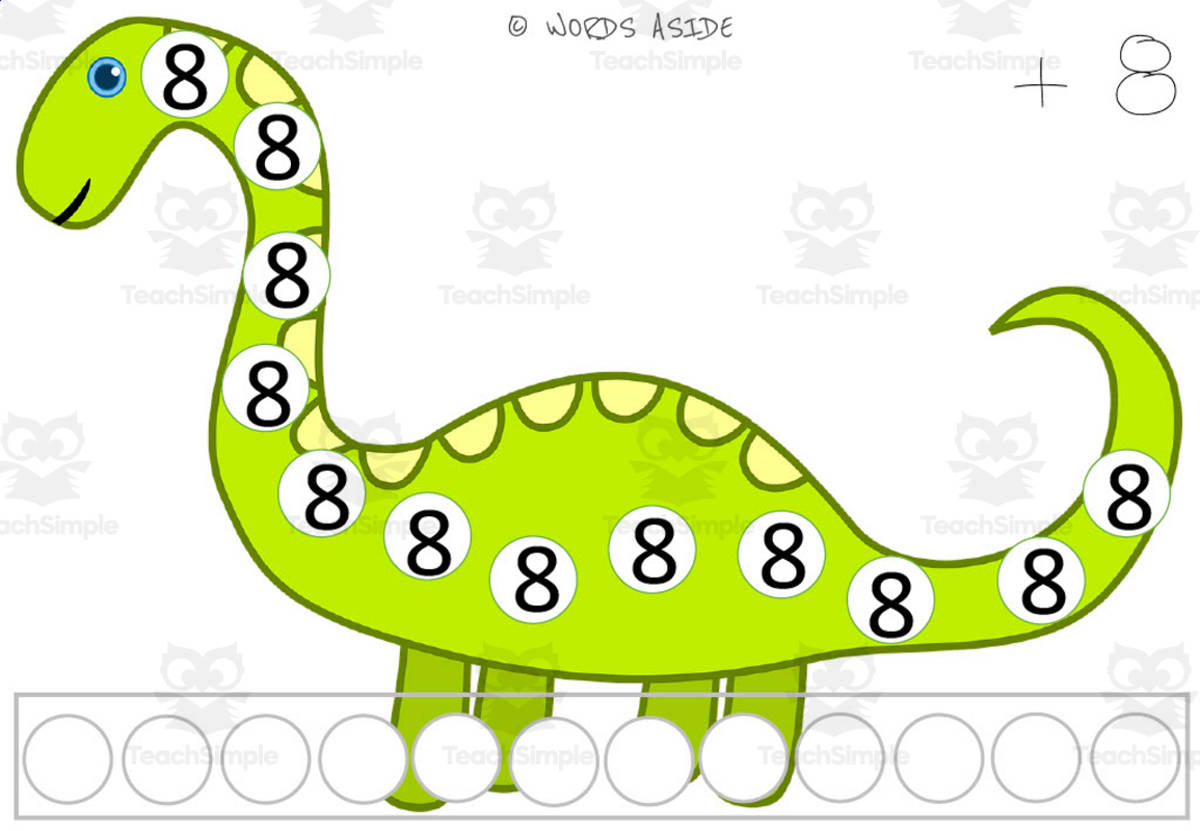An educational teaching resource from WORDS ASIDE entitled Dinosaur Repeated Addition Mats Set 5 downloadable at Teach Simple.