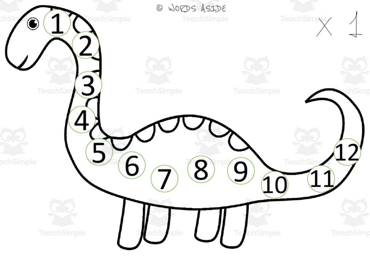 An educational teaching resource from WORDS ASIDE entitled Dinosaur Repeated Addition Mats Set 7 downloadable at Teach Simple.