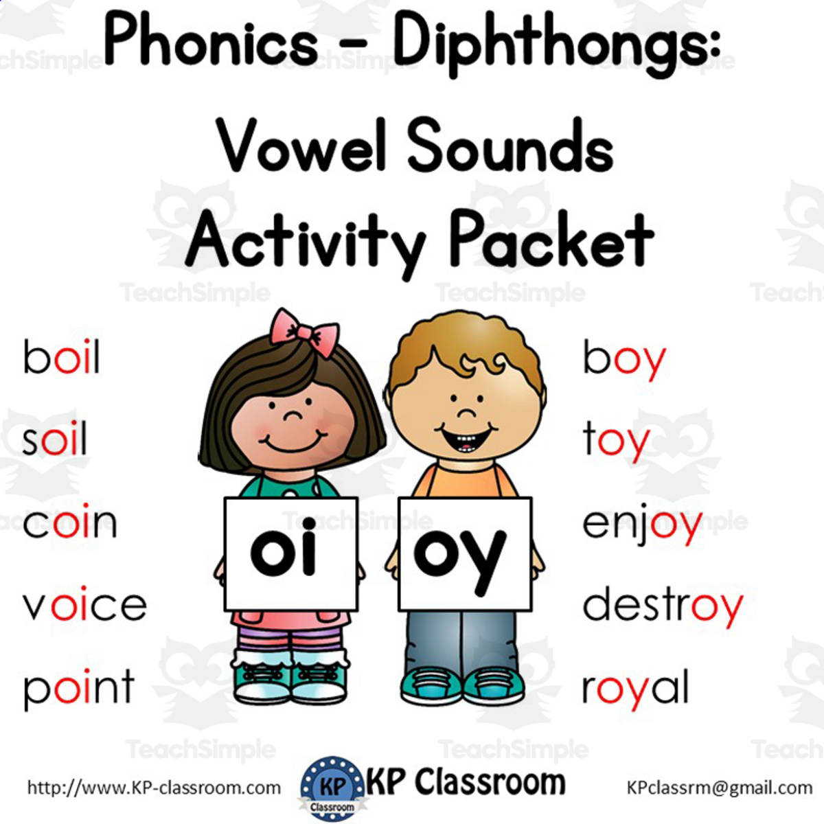 An educational teaching resource from KP Classroom entitled OI OY Diphthong – Phonics Activity Packet downloadable at Teach Simple.