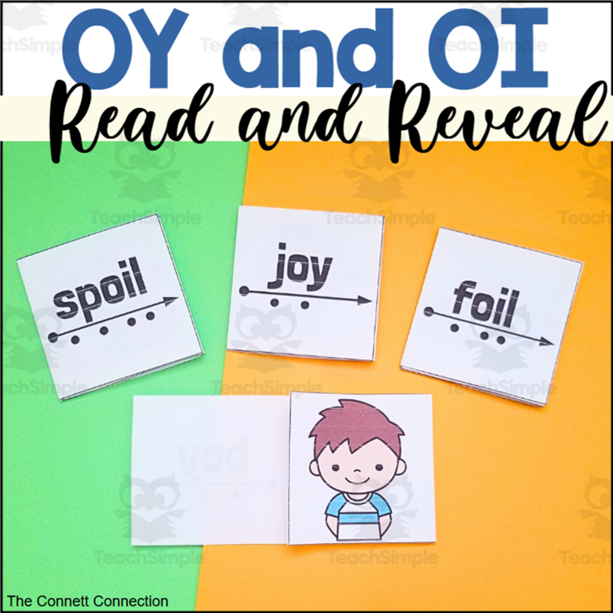 An educational teaching resource from The Connett Connection entitled Diphthongs OI and OY Words Read and Reveal Blending Cards downloadable at Teach Simple.