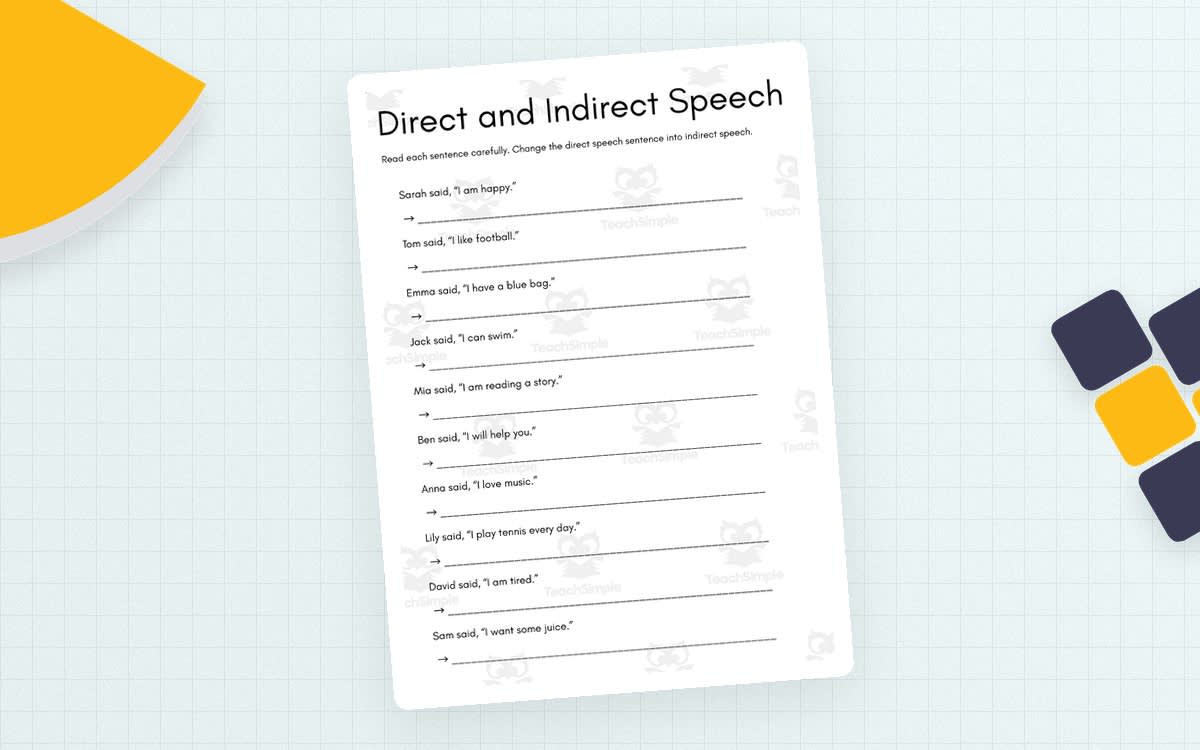 An educational teaching resource from MultiLingual Grammar Lab entitled direct and indirect speech worksheet for grade 4 downloadable at Teach Simple.