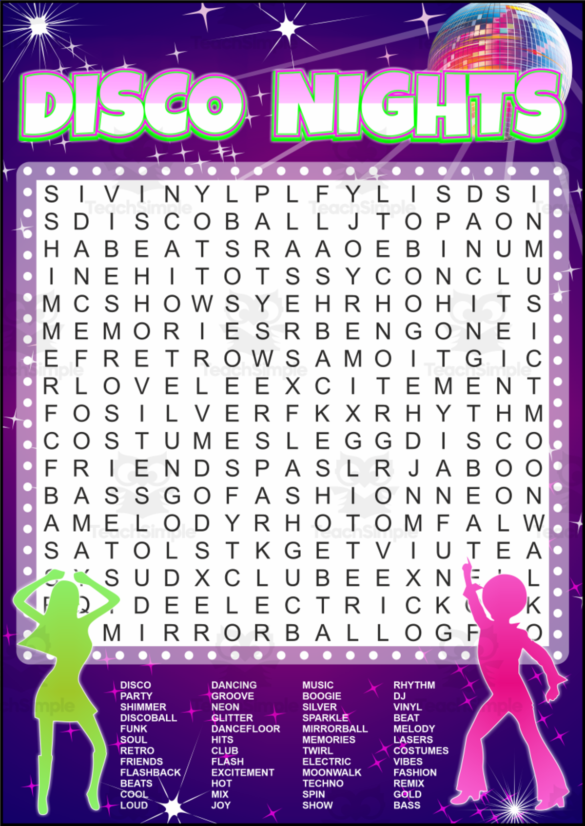 Disco Word Search Puzzle – Retro Party Activity for Teens & Adults preview