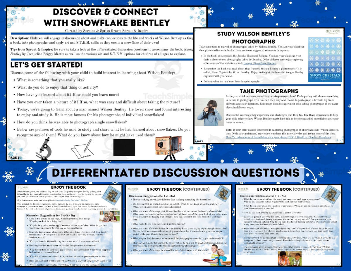 An educational teaching resource from Sprout & Inspire entitled Discover & Connect with Snowflake Bentley downloadable at Teach Simple.