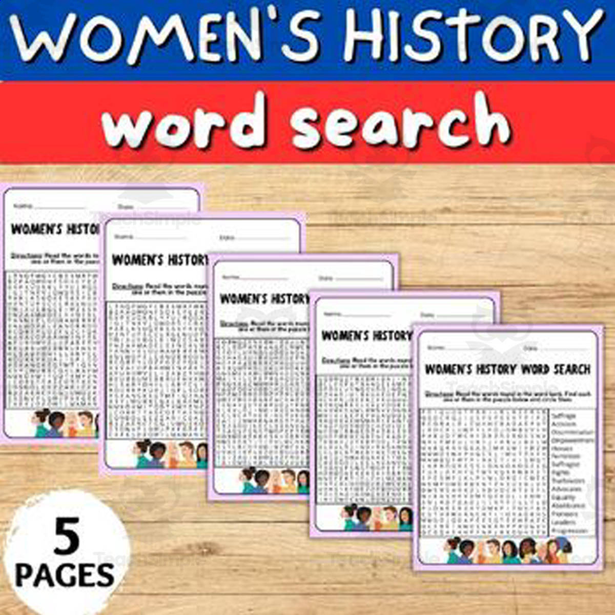 An educational teaching resource from Style Your Classroom entitled Discover Women's History with Fun and Challenging Word Search. downloadable at Teach Simple.