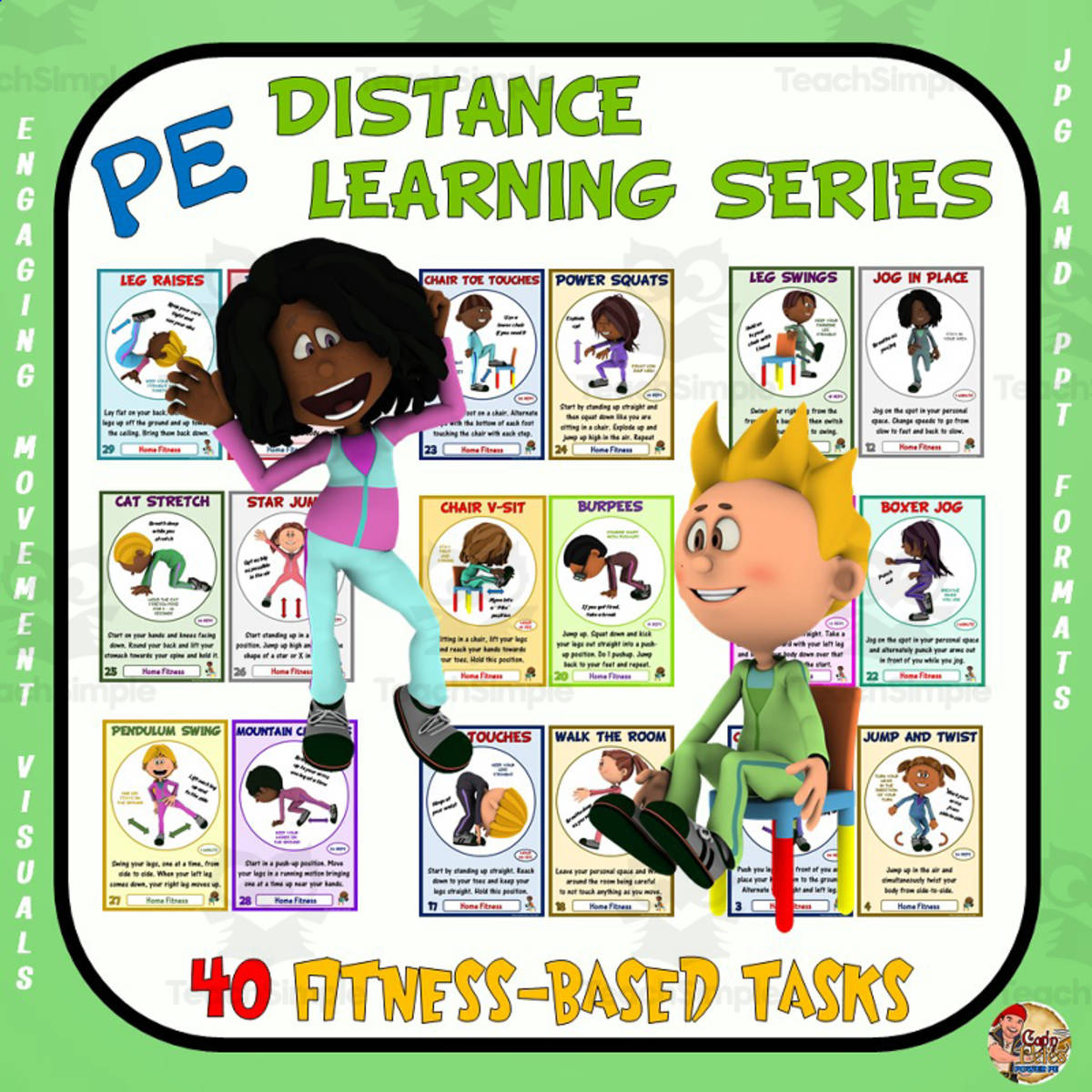 An educational teaching resource from Cap'n Pete's Power PE entitled Distance Learning Fitness-Based Tasks downloadable at Teach Simple.