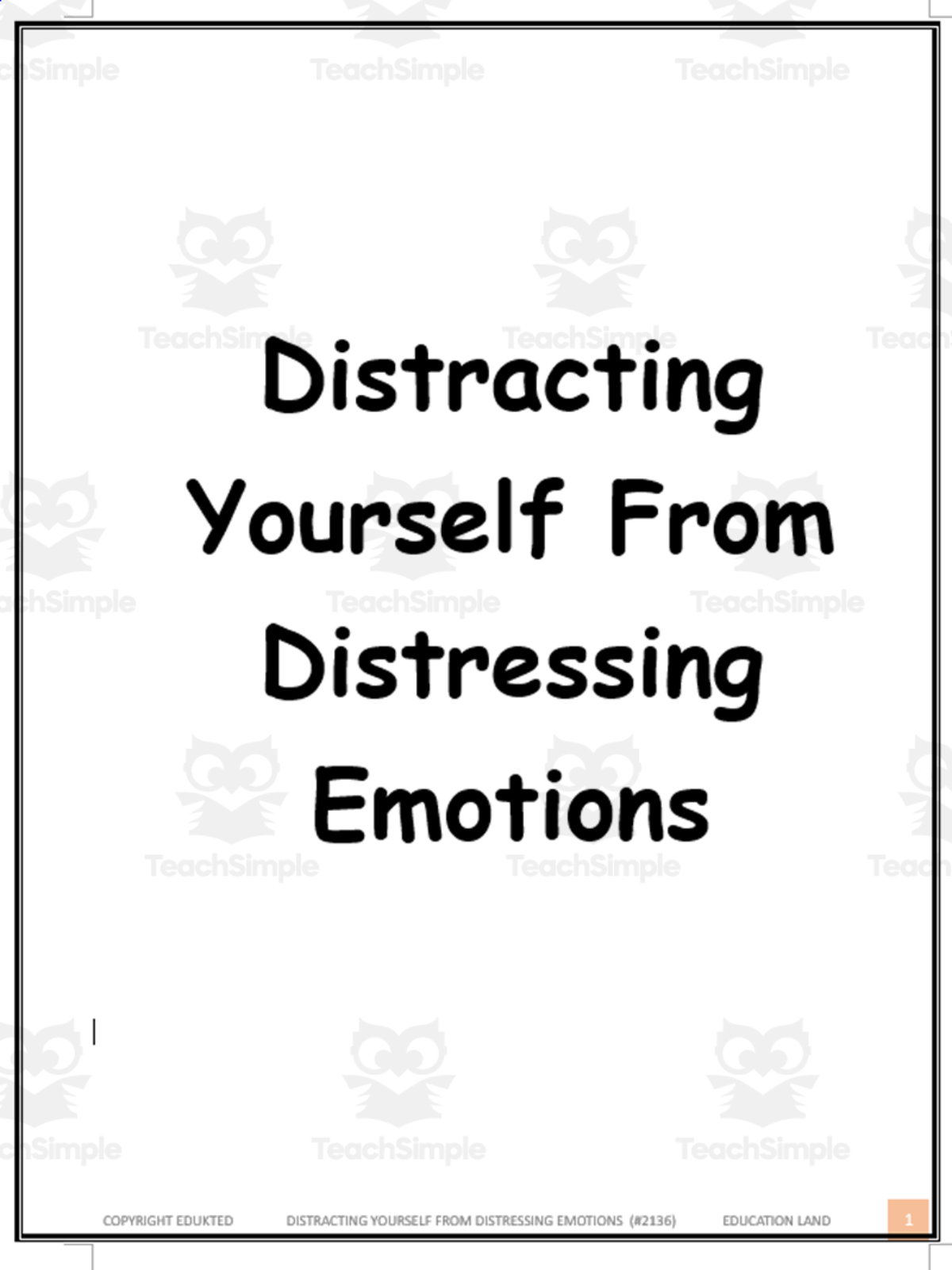 An educational teaching resource from Learn it ANY way entitled Distracting yourself from distressing emotions (#2136) downloadable at Teach Simple.