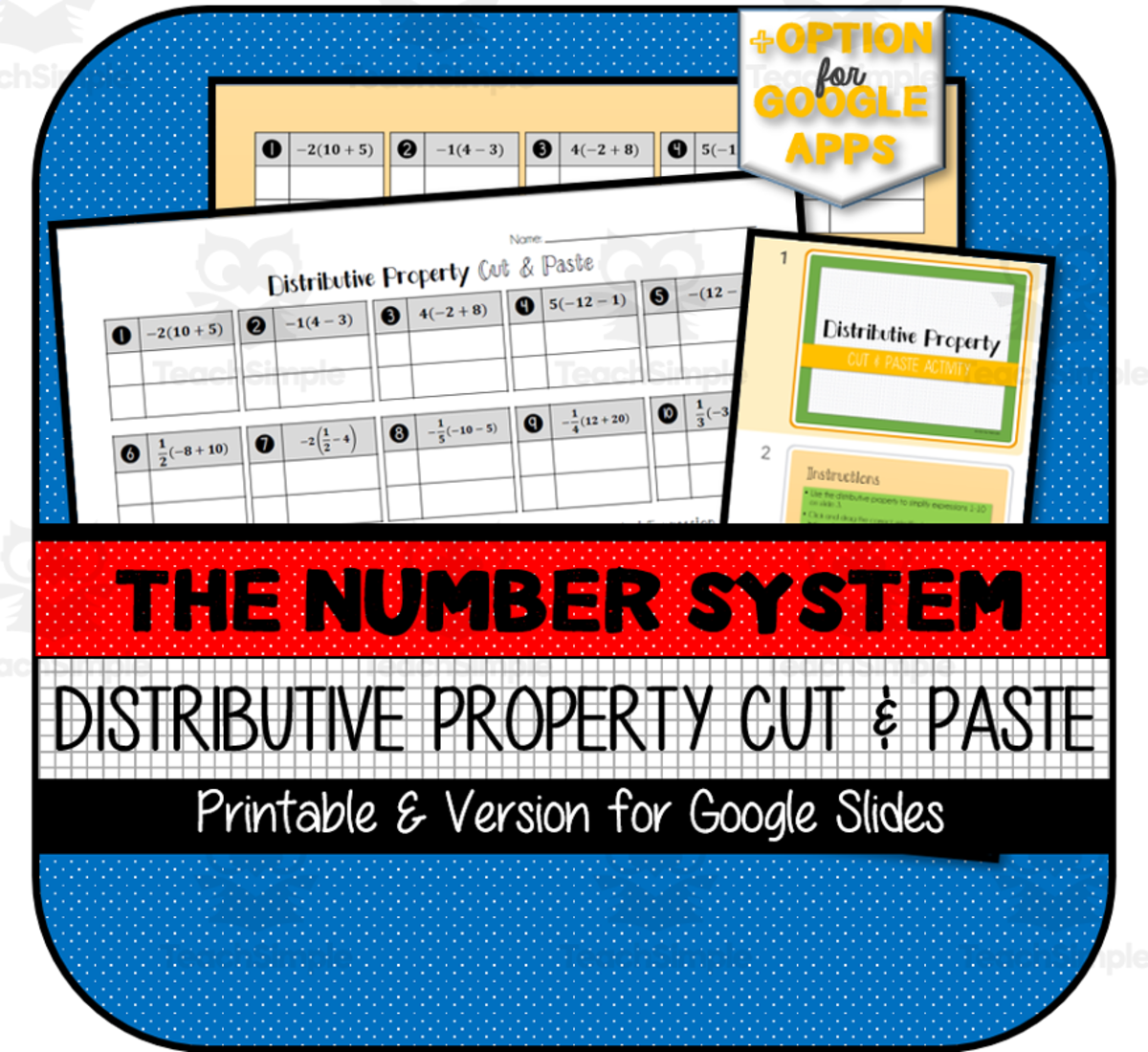 An educational teaching resource from The Math Cafe entitled Distributive Property CUT & PASTE Activity downloadable at Teach Simple.