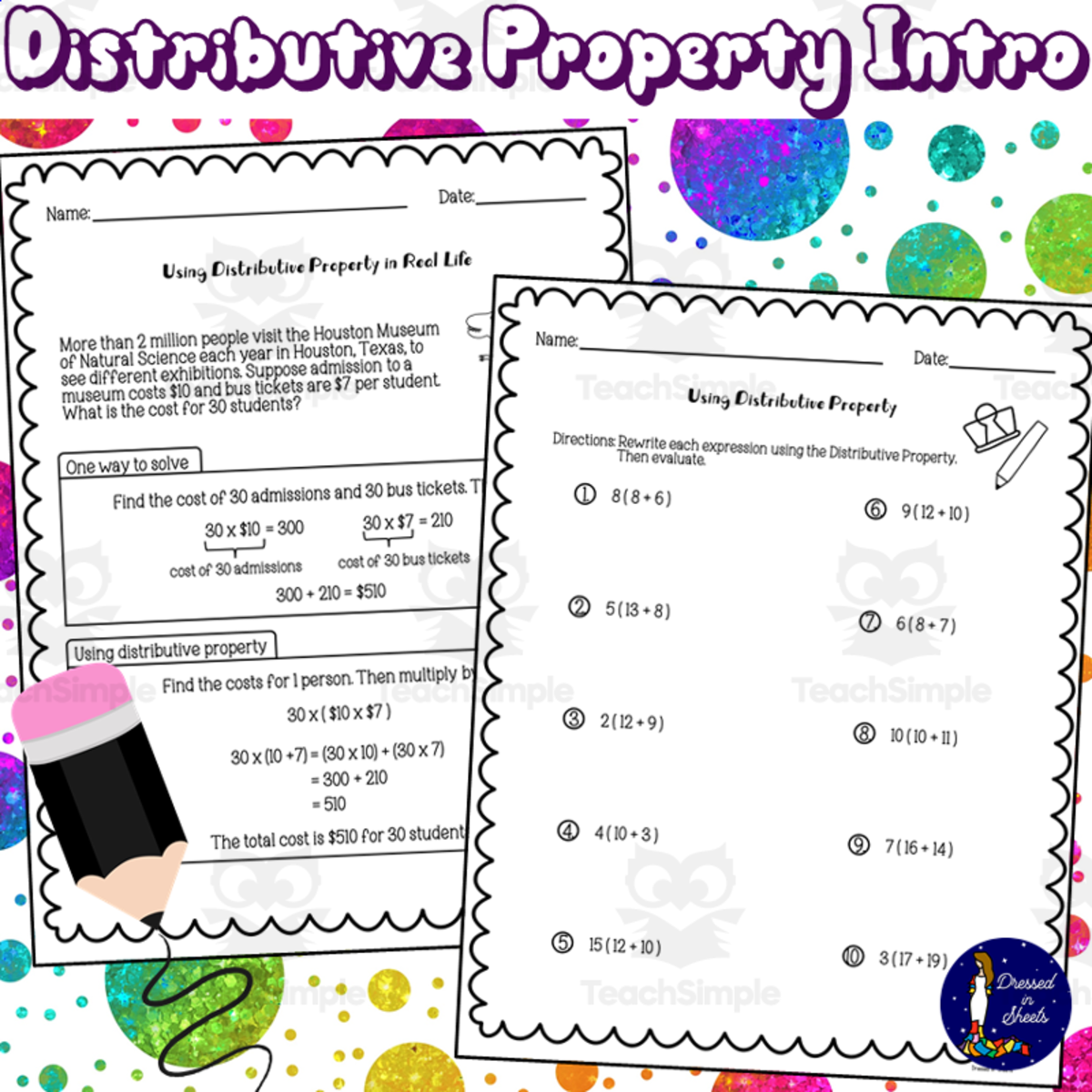 An educational teaching resource from Soumara Siddiqui entitled Distributive Property Intro downloadable at Teach Simple.
