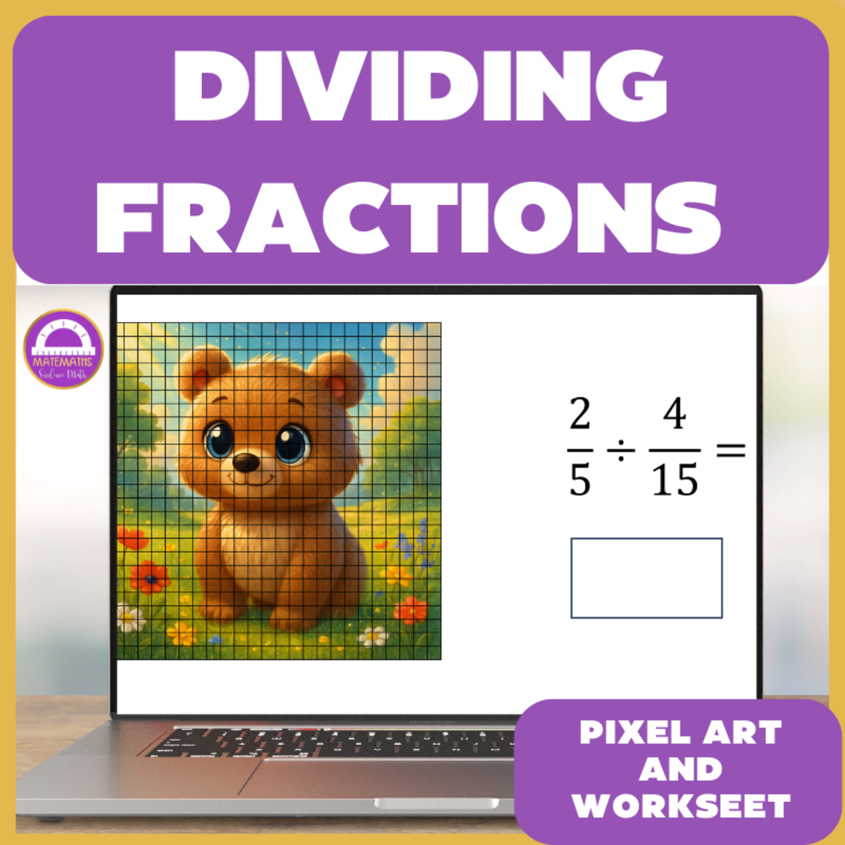 An educational teaching resource from Matemaths entitled Dividing Fractions Pixel Art downloadable at Teach Simple.