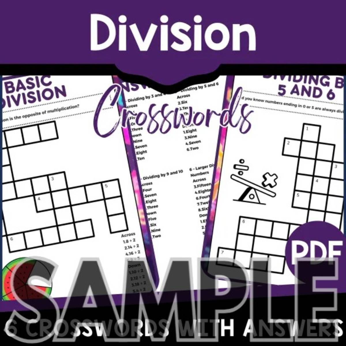 An educational teaching resource from Cored Education entitled Division Crossword: 1 Page Sample (PDF) downloadable at Teach Simple.