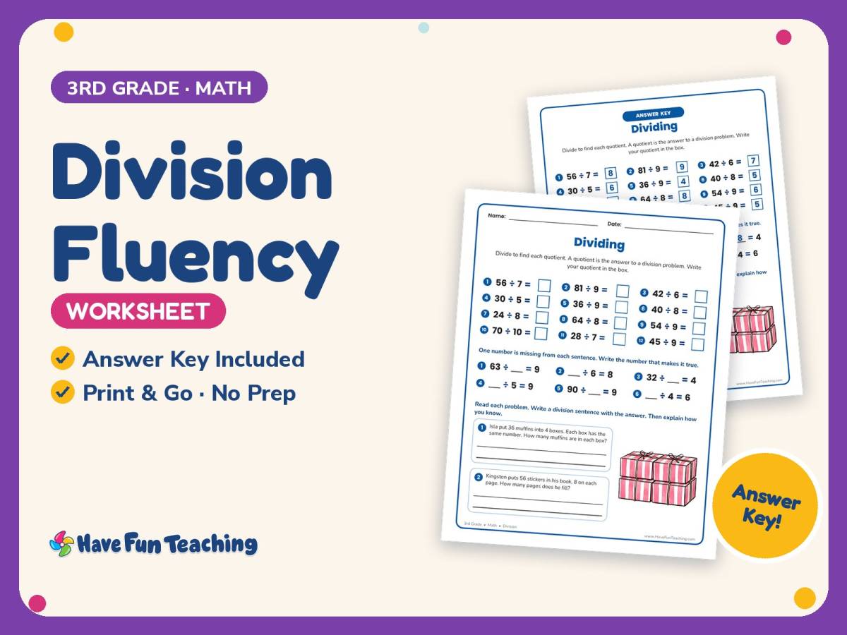 Division Fluency Worksheet – 3rd Grade Math Practice + Answer Key preview