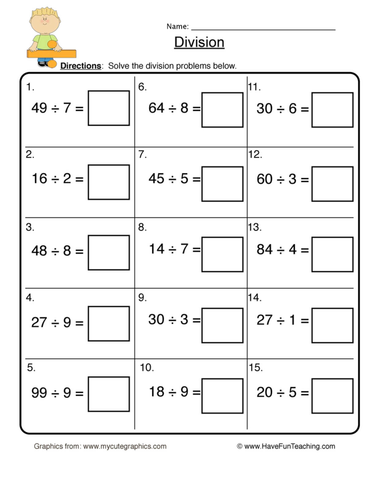 An educational teaching resource from Have Fun Teaching entitled Division Fluency Worksheet downloadable at Teach Simple.