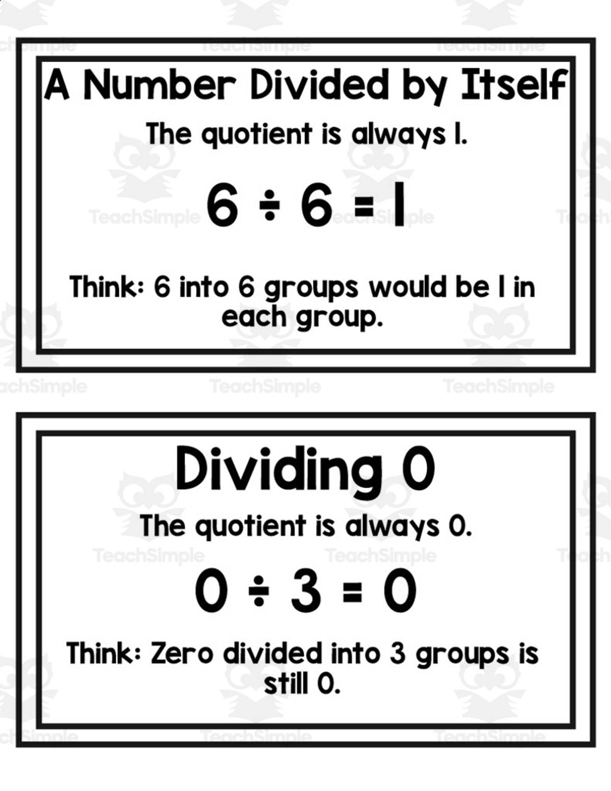 An educational teaching resource from Rathgeber Resources entitled Division Strategy Cards downloadable at Teach Simple.