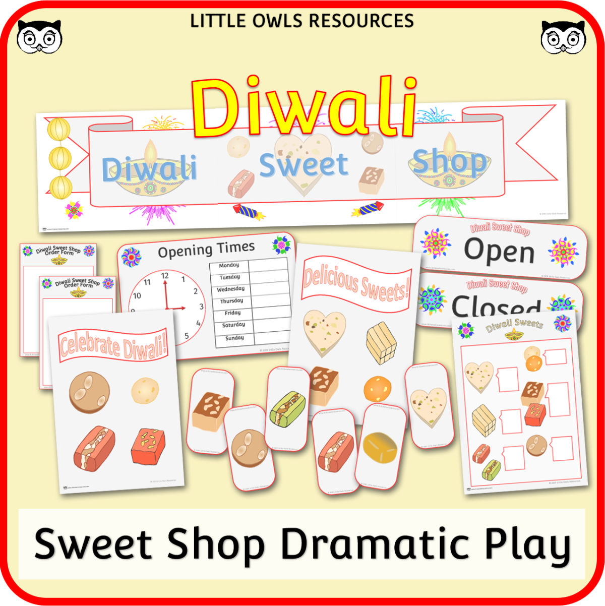 An educational teaching resource from Little Owls Resources entitled Diwali Sweet Shop - Dramatic Role Play Pack downloadable at Teach Simple.