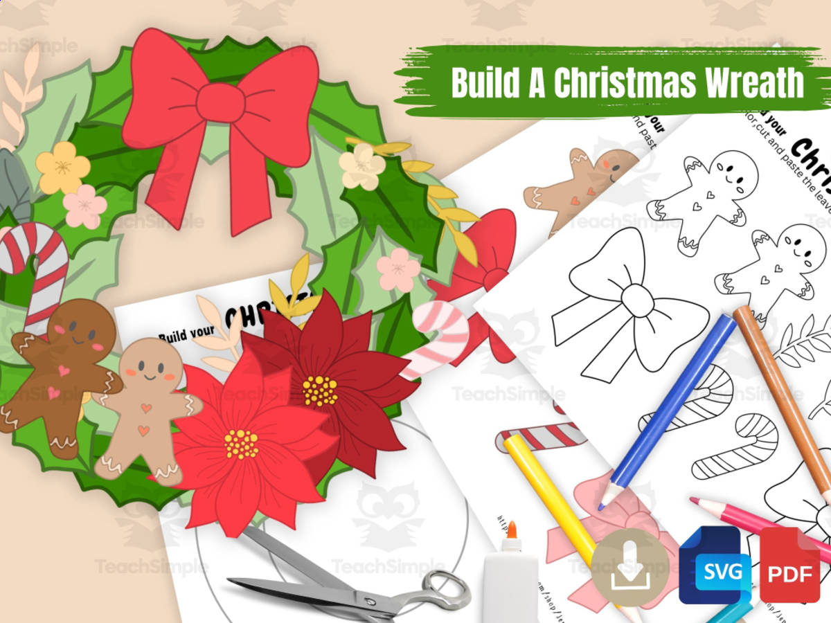 An educational teaching resource from Jenstrokeandstyle entitled DIY Christmas Paper Wreath crafting for kids downloadable at Teach Simple.