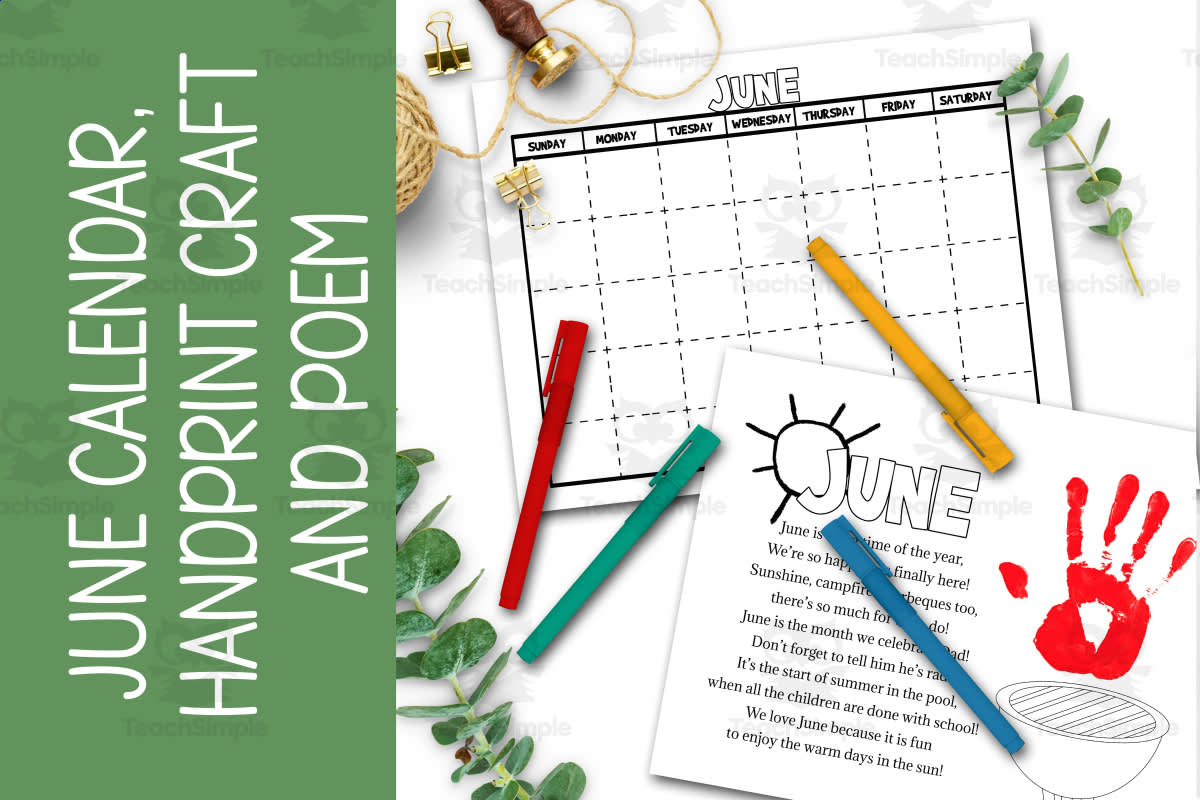 An educational teaching resource from Forever June Digital Design entitled DIY Handprint Calendar - June Craft & Poem, Homeschool Activity downloadable at Teach Simple.
