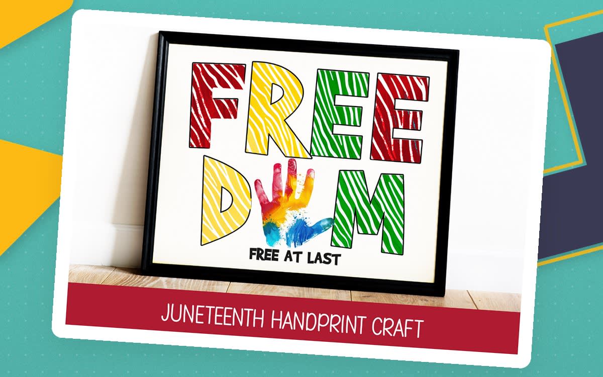 An educational teaching resource from Forever June Digital Design entitled DIY JUNETEENTH POSTER, HANDPRINT CRAFT, AFRICAN AMERICAN HISTORY downloadable at Teach Simple.