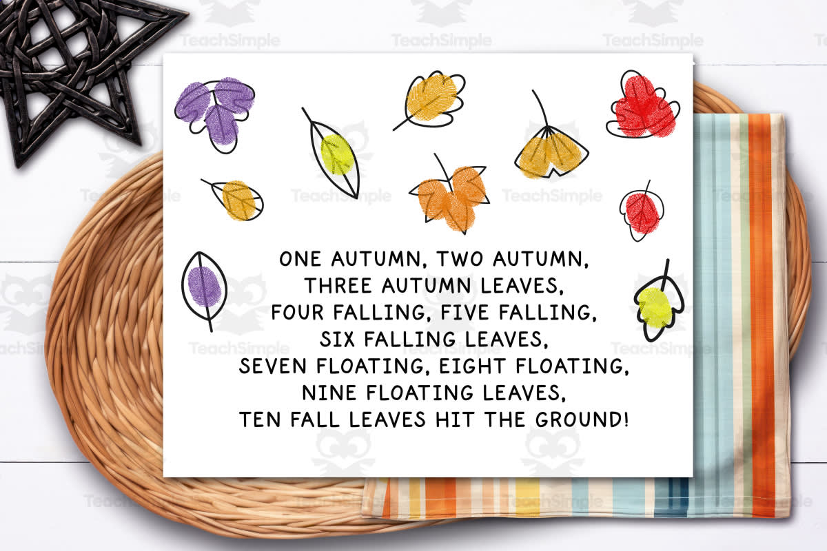 An educational teaching resource from Forever June Digital Design entitled DIY Leaf Crafts, Fall Fingerprint Art & Poem, Homeschool Handprint downloadable at Teach Simple.
