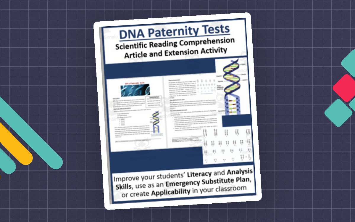 An educational teaching resource from Teach With Fergy entitled DNA Paternity Tests Reading Comprehension Article downloadable at Teach Simple.