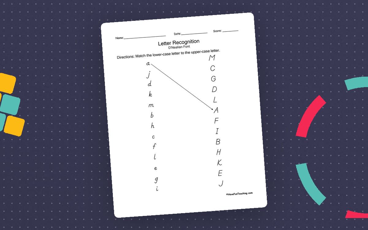 An educational teaching resource from Have Fun Teaching entitled D'Nealian Handwriting Letter Matching Recognition Test downloadable at Teach Simple.