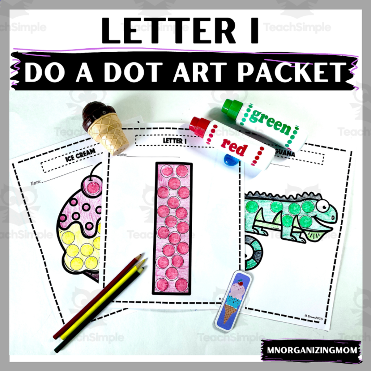 An educational teaching resource from mnorganizingmom entitled Do A Dot Art Packet: Letter I downloadable at Teach Simple.