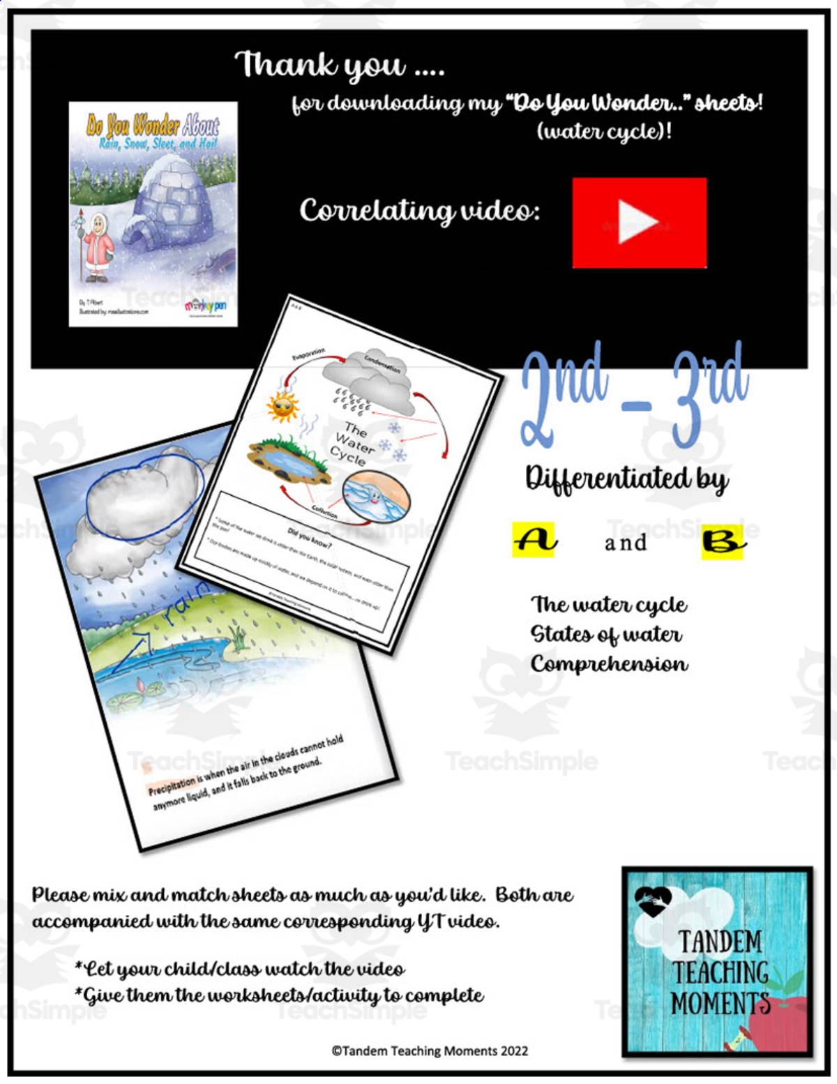 An educational teaching resource from Tandem Teaching Moments entitled "Do You Wonder..." Worksheet Packet for 2nd and 3rd Grade downloadable at Teach Simple.
